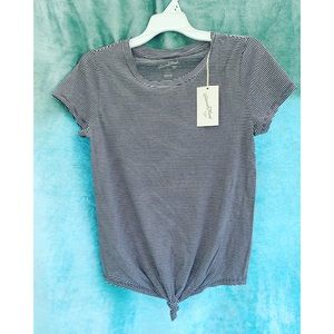 Black and White Striped Knot Bottom T-Shirt